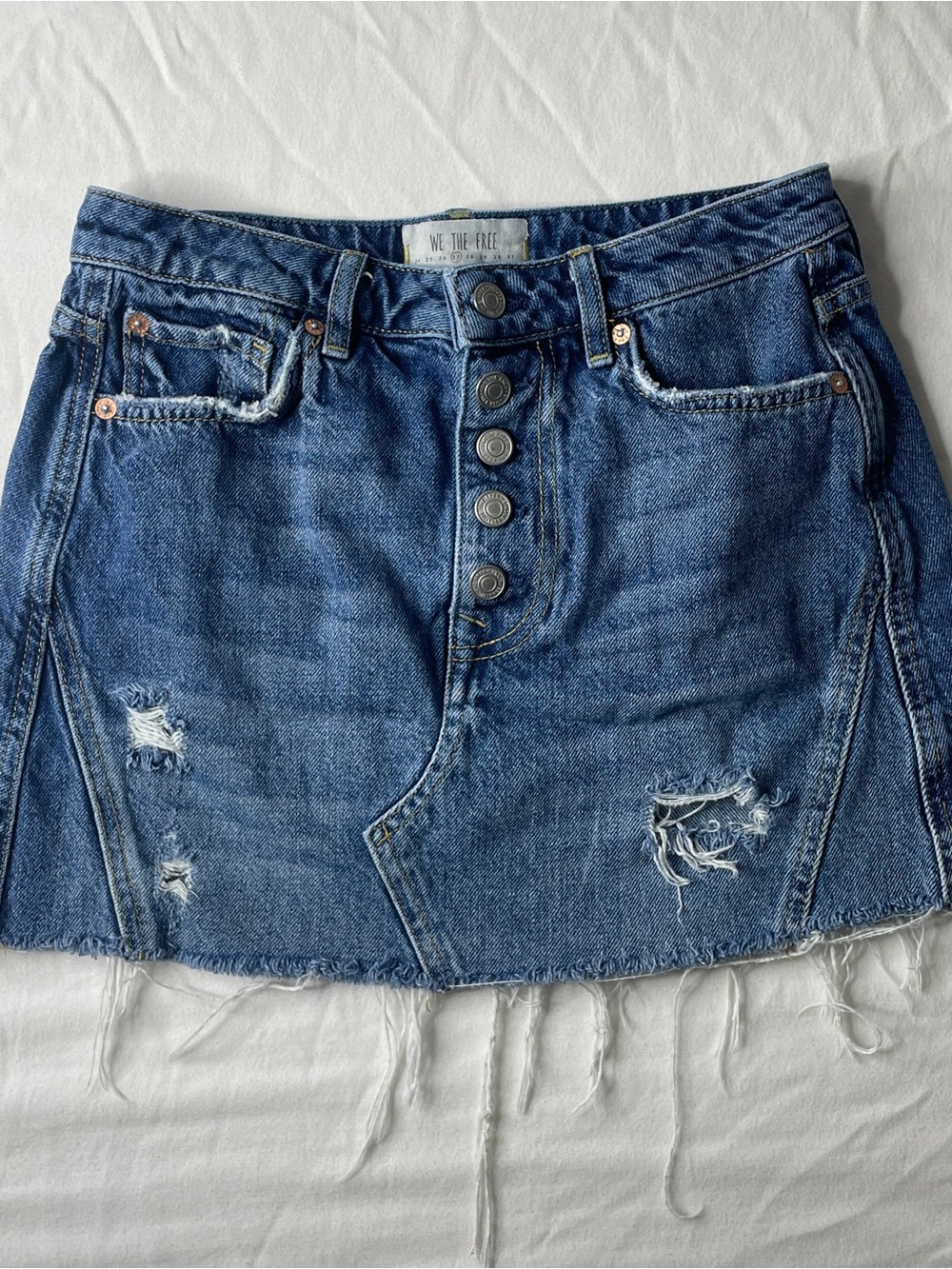 We The Free Denim Mini Skirt Womens 27 Distressed Button Fly Indie Sleaze Party